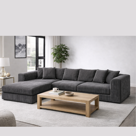 L-Shaped Corner Sofa – Charcoal Cord