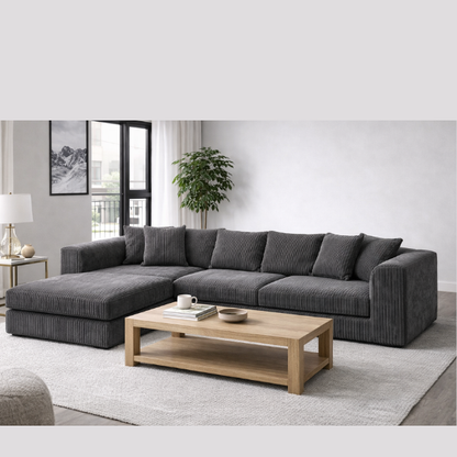 L-Shaped Corner Sofa – Charcoal Cord
