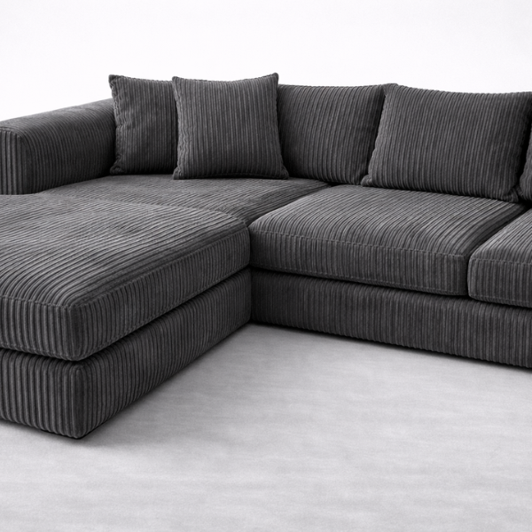 L-Shaped Corner Sofa – Charcoal Cord