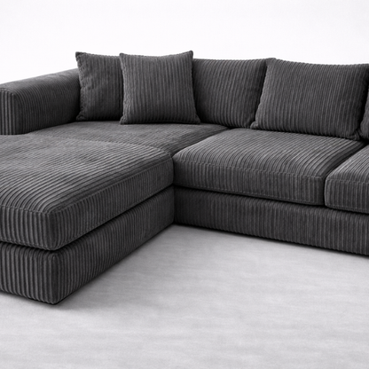 L-Shaped Corner Sofa – Charcoal Cord