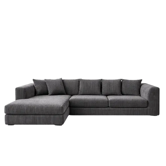 L-Shaped Corner Sofa – Charcoal Cord