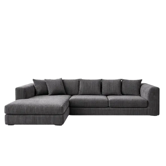 L-Shaped Corner Sofa – Charcoal Cord