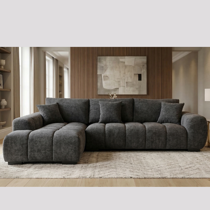 Lucky Furn Channel-Chr L-Shape Fabric Sofa - Charcoal