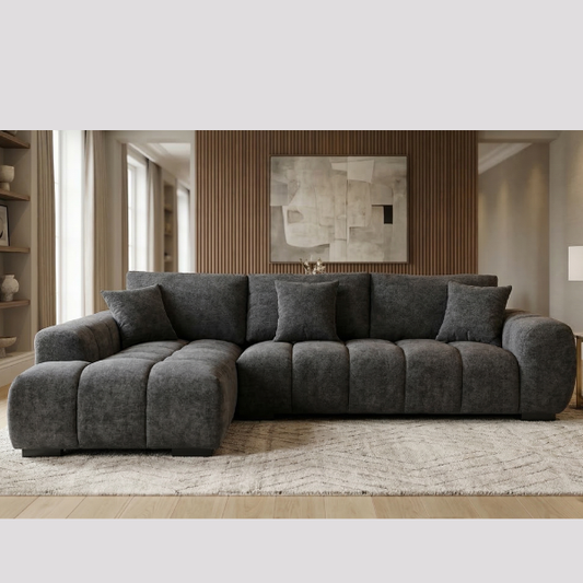 Lucky Furn Channel-Chr L-Shape Fabric Sofa - Charcoal
