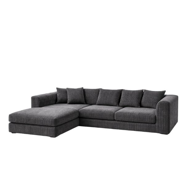 L-Shaped Corner Sofa – Charcoal Cord