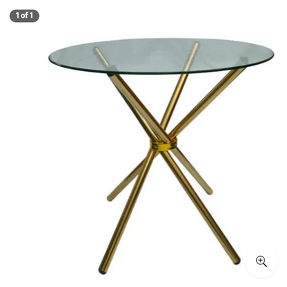 EFURN- JY 4 seater Dining Set with round glass table ( Cream)